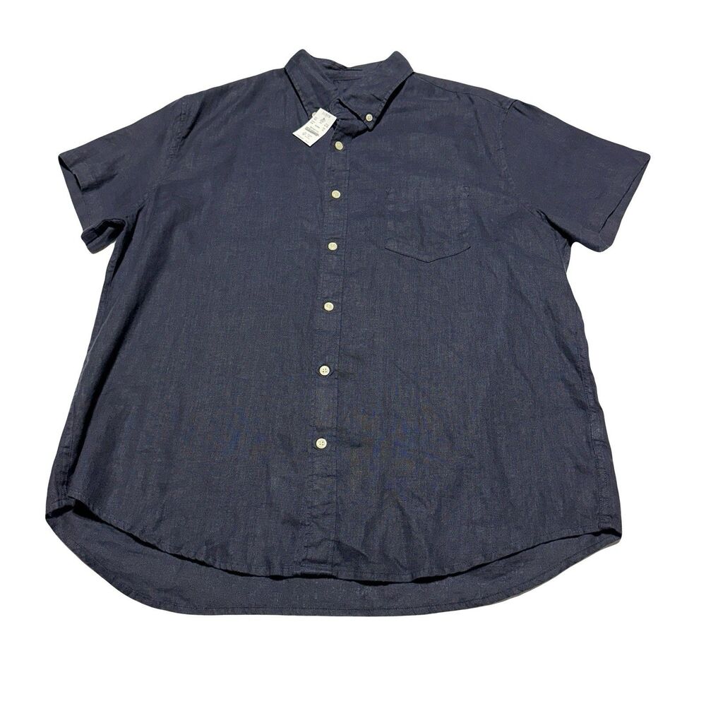 J.Crew Shirt Men's Size XL Slim Navy Linen Blend Button Down Short Sleeve NWT